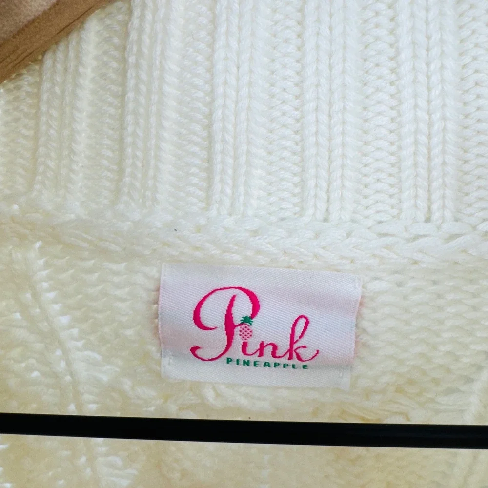Pink Pineapple Chunky‎ Cable Knit Quarter Zip Sweater Size XL Preppy Fisherman